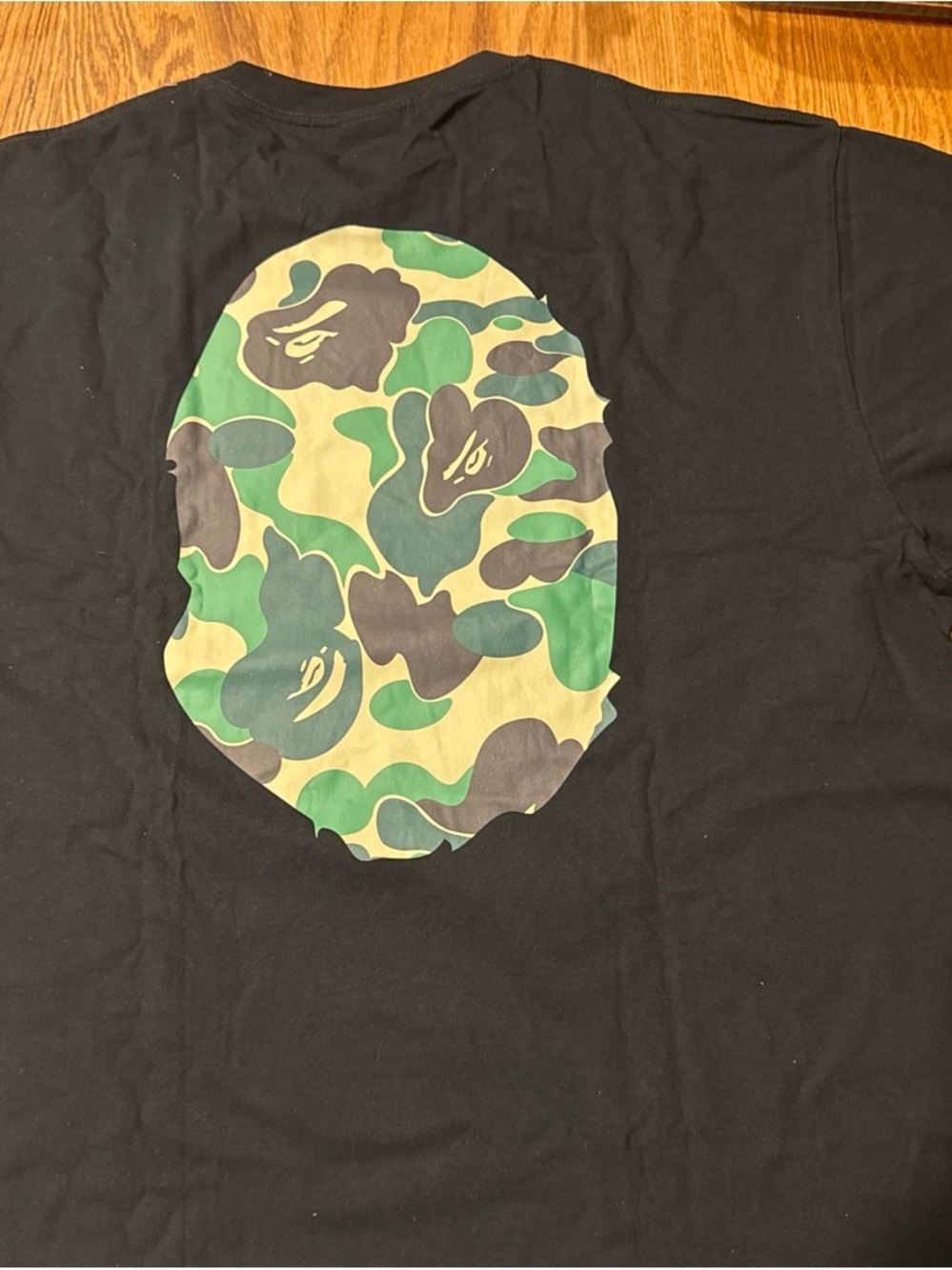 Black Tee with Large Green Camo Ape Head Graphic